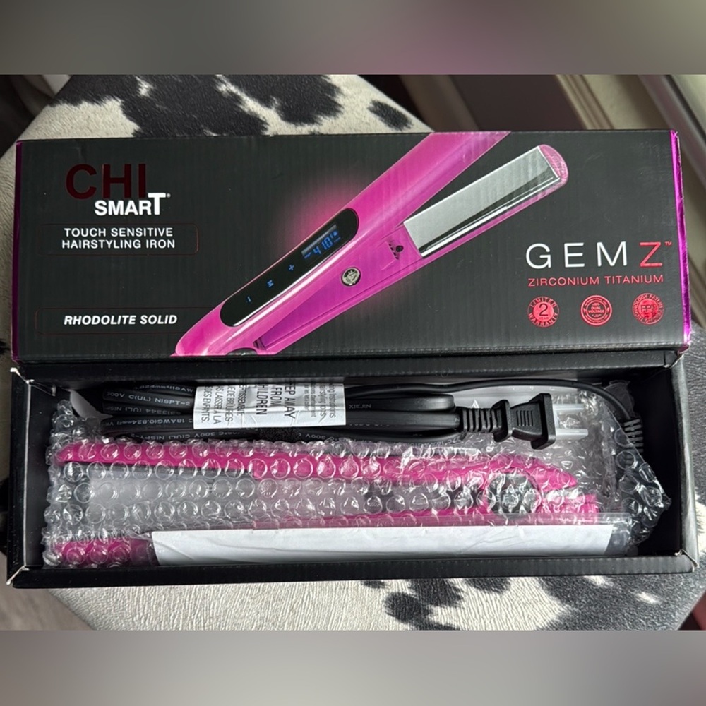 Pink Hair Straightener with 1” Zirconium Titanium Plate and Digital Controls